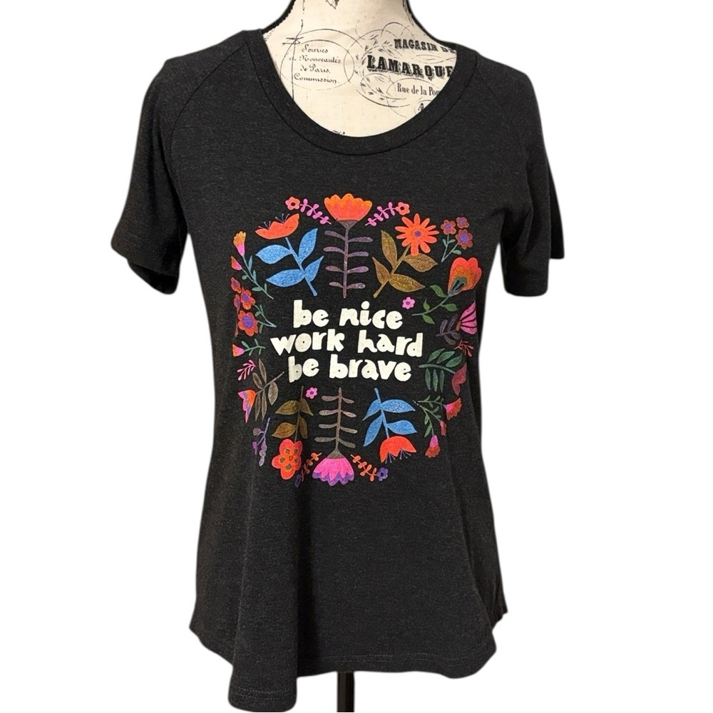 NATURAL LIFE Short SleeveTee Boho Folk Flower Graphic Black Size S